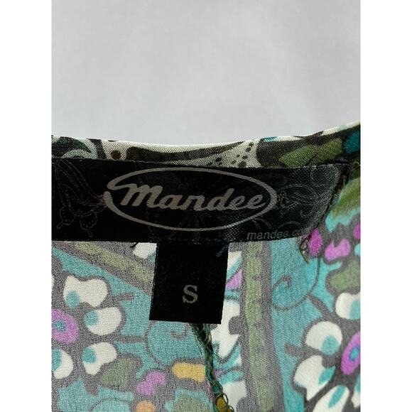 MANDEE Women's Green Sheer Printed Straight-Neck Cutout Shoulder Top SZ S - Picture 6 of 8